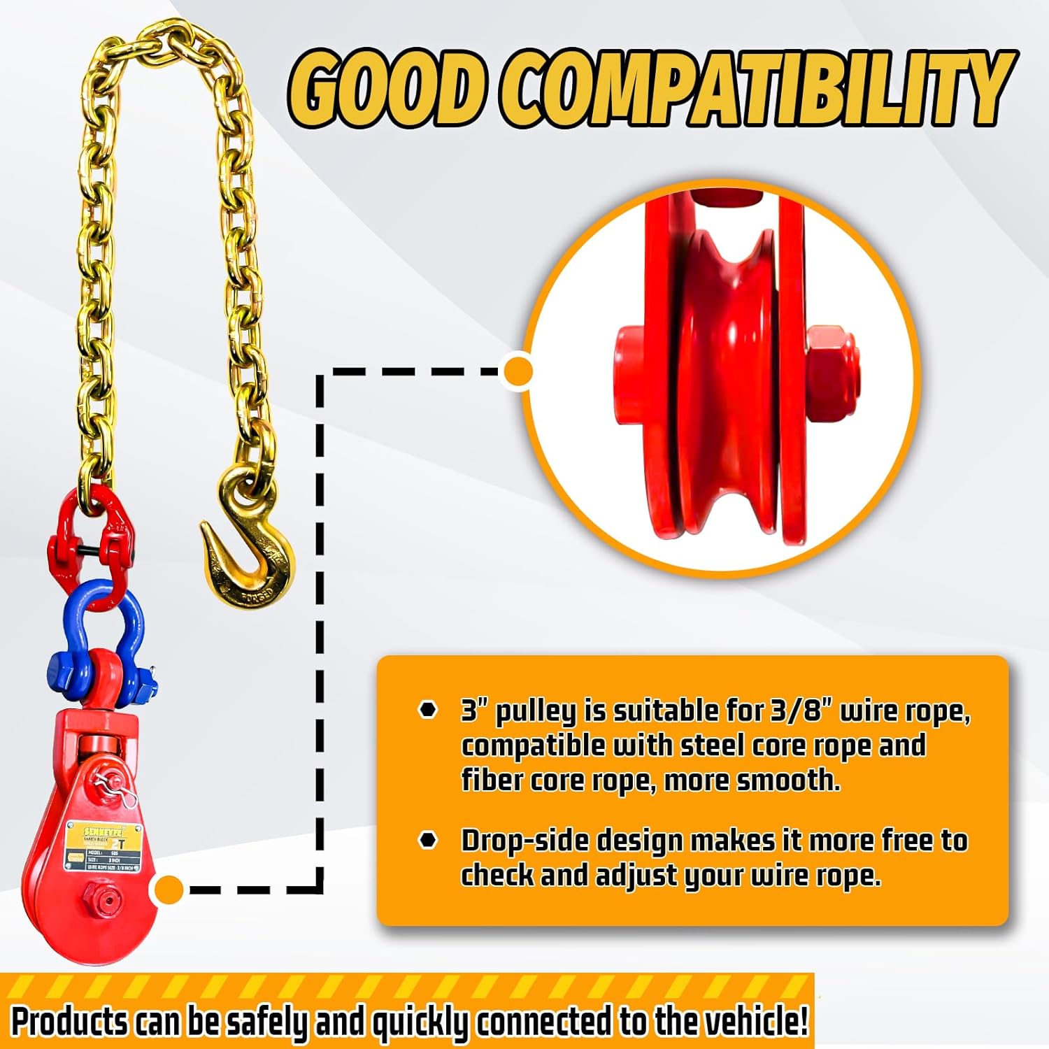 2 Ton Snatch Block with Chain and Swivel Shackle + 1 Ton Snatch Block with Hook