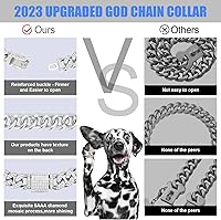 Vista 6 de Collar cubano de cadena para perro, collar de metal plateado para caminar con hebilla segura, collar de cristal cubano para mascotas, accesorios