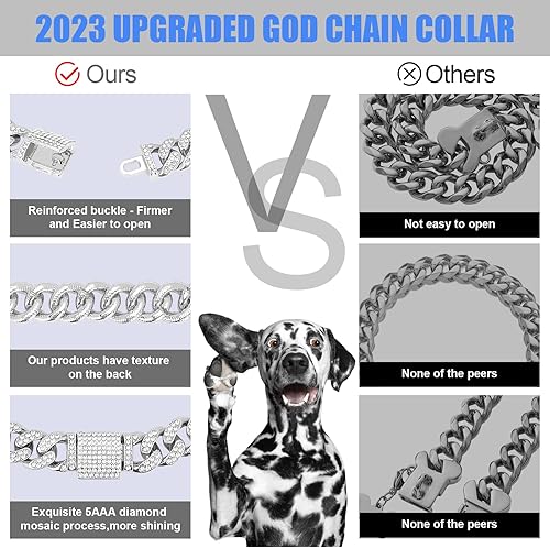 Miniatura 6 de Collar cubano de cadena para perro, collar de metal plateado para caminar con hebilla segura, collar de cristal cubano para mascotas, accesorios