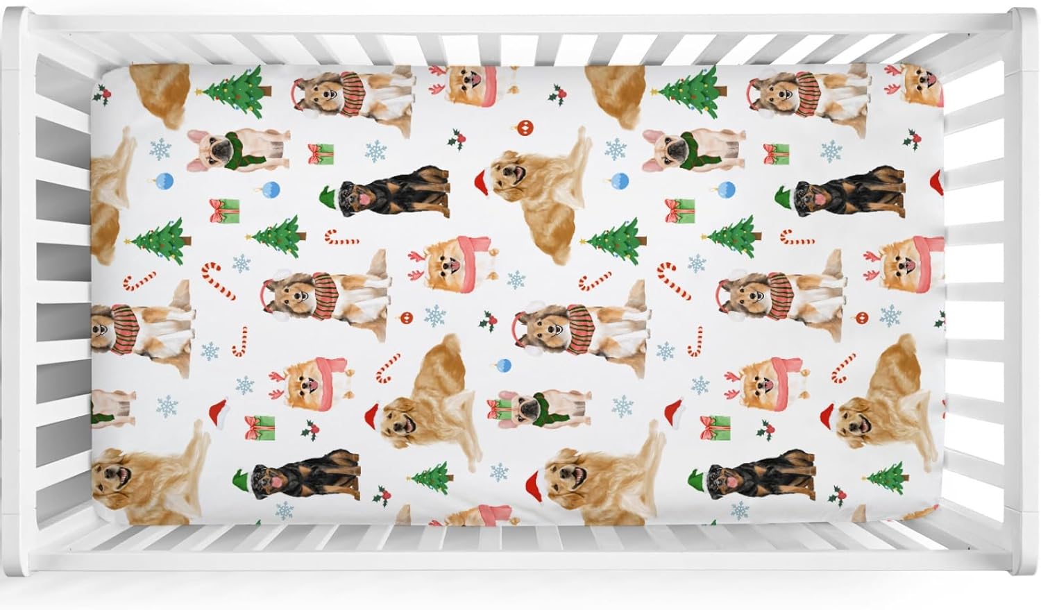 Elite Meri Christmas 52''x28'' Fitted Crib Sheets for Boy Girl - Dogs Lover Gift with Dogs Trees Pattern
