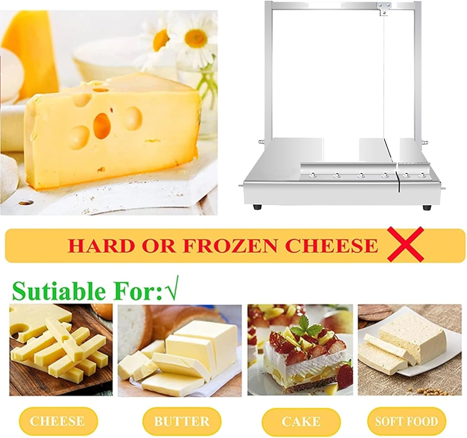 Stainless Steel Cheese Slicers with Wire, Multipurpose Cheese Slicer Food Cutter, Home and Commercial Baking Household Bread Cutting Tool Knife