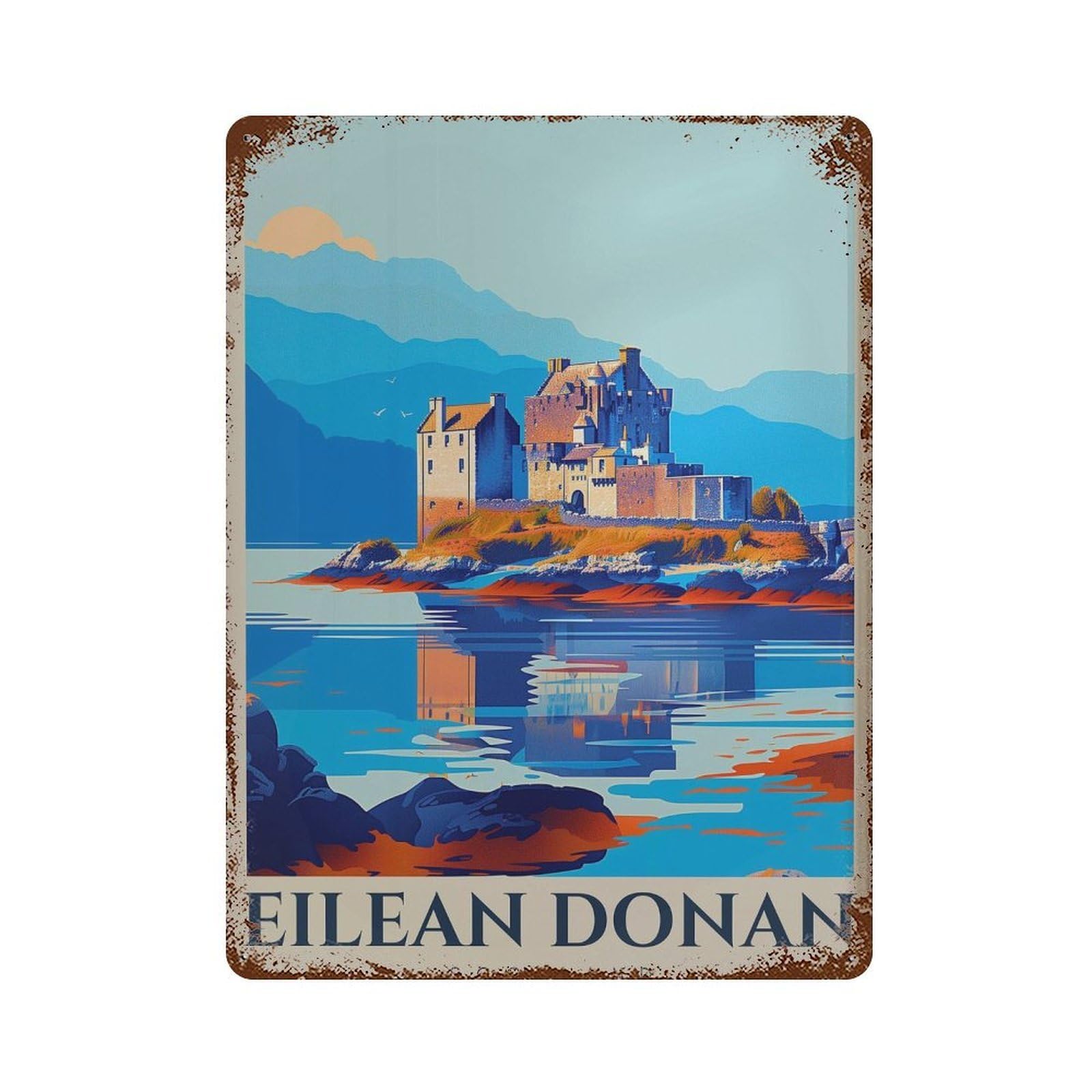 xiaoxiaoshen Eilean Donan Castle Scotland Travel Wall Decor Art Metal Tin Poster Modern Home Decor Art Home Bar Shop Decorations Vintage Sign 40x30cm