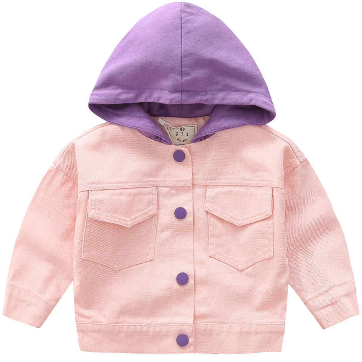 JELEUONBaby Kids Little Girls Sweety Candy Letter Print Hoodie Button Down Jean Jacket Long Sleeve Denim Coat