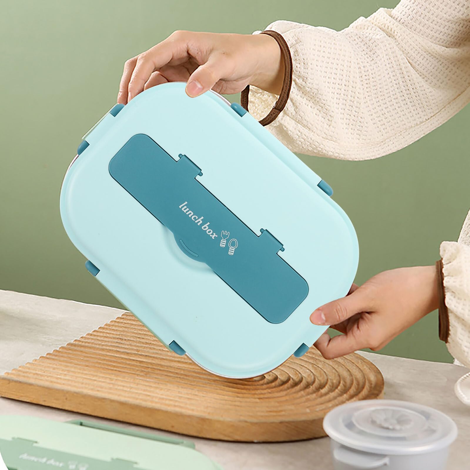 LABRIMP Boîte à Lunch Bento 1300ml 4 Compartiments Acier Inoxydable Bleu