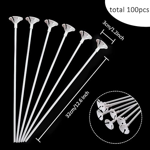 Miniatura 2 de Ayfjovs 100 soportes de plástico blanco de 12.6 pulgadas con vasos, juego de palos de globos para decoración de bodas, festivales, fiestas de