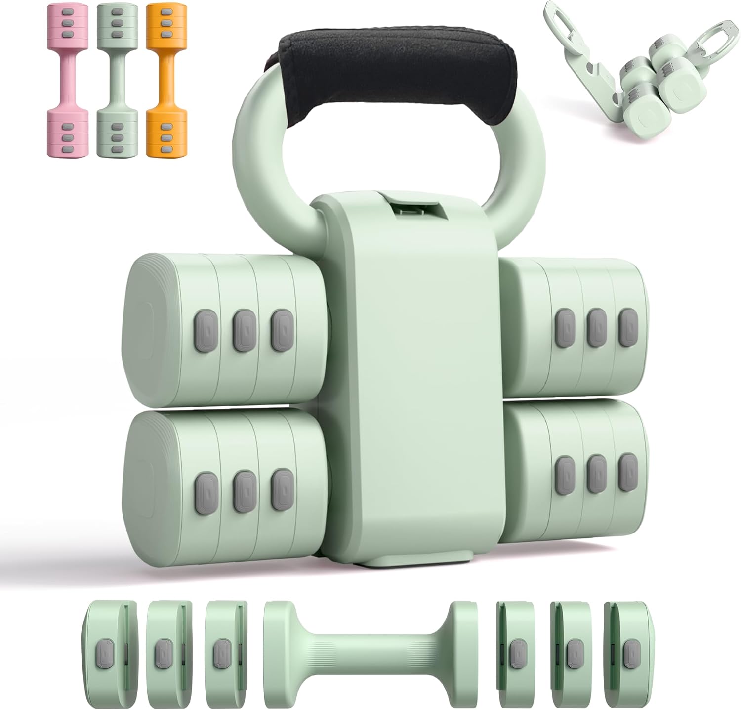 2-in-1 Adjustable Dumbbells & Kettlebell Set, 4 Levels Weight Quick Change(2.2 3.3 4.4 5.5 lbs), for Women Home Gym Exercise Training, with Complimentary Non-slip Touch Fastener.