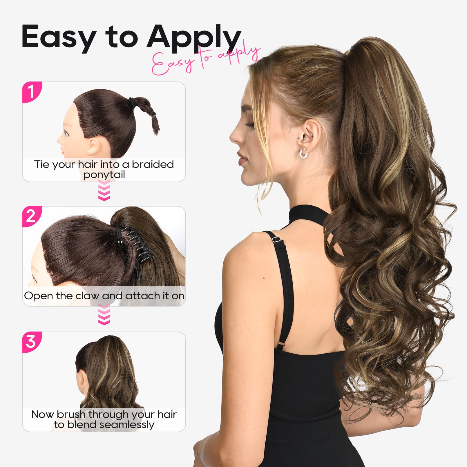 24 inch Claw Clip Ponytail Extension Long Curly Wavy Hairpiece for Women Ponytail Extension 24 main image 2