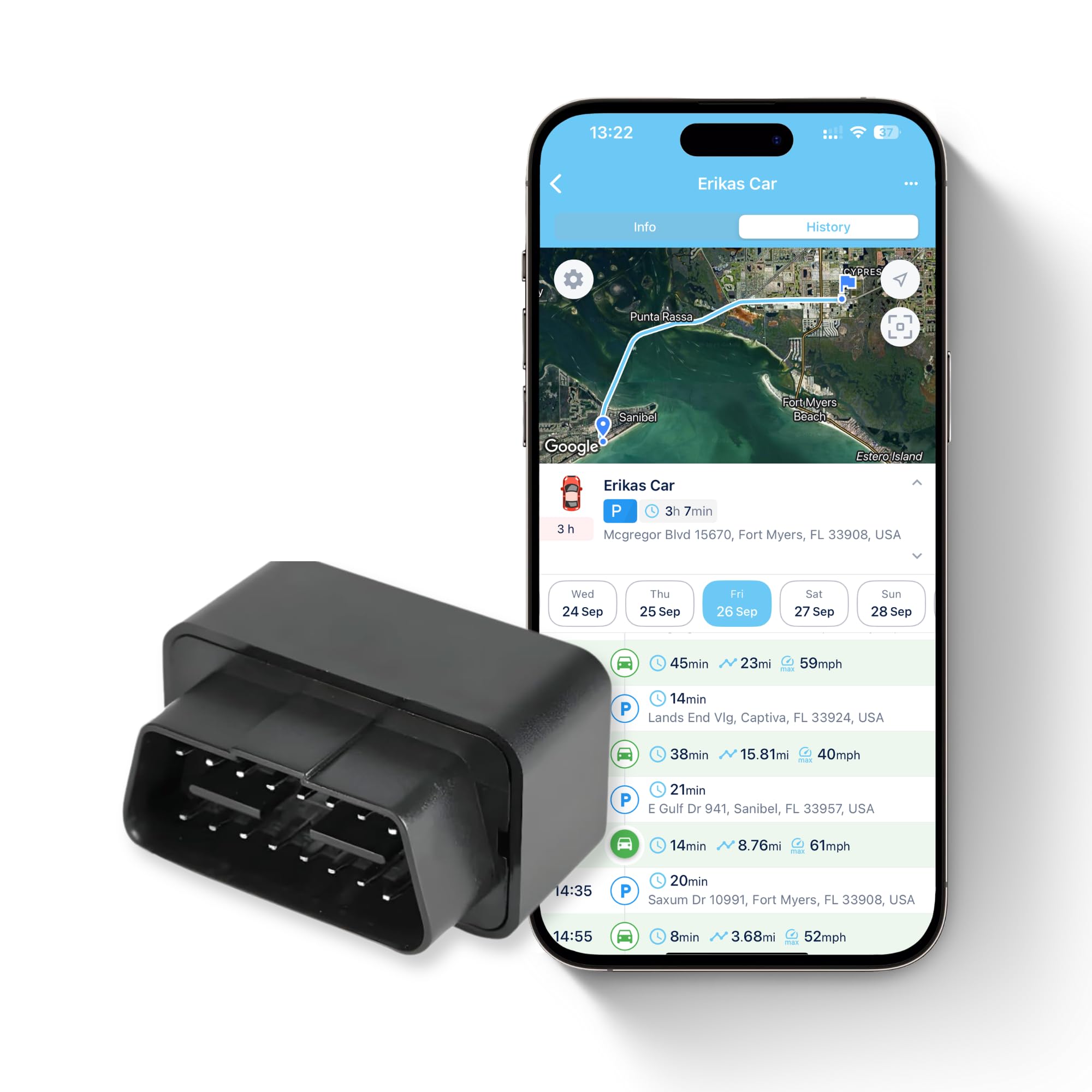 GPSnVision Real-Time OBD Tracker for Car - 4G LTE Vehicle GPS Tracking Device with Driving Alerts, Trip History, Geofence, Speed & Idle Reports - Easy