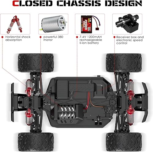 Miniatura 3 de TZnponr Coches RC a escala 118, alta velocidad de 36 KMH, control remoto de 2.4 GHz y 2 baterías recargables, 4 amortiguadores, para Navidad (rojo)