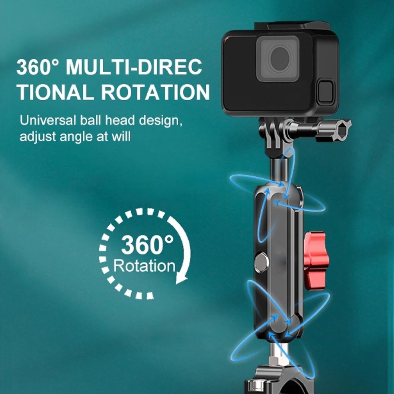Soporte para cámara de bicicleta y motocicleta, soporte de montaje en manillar, accesorios multifuncionales para cámaras de acción con rotación de 360 ​​grados (Tamaño mediano 1,57 x 9,06 pulgadas.)