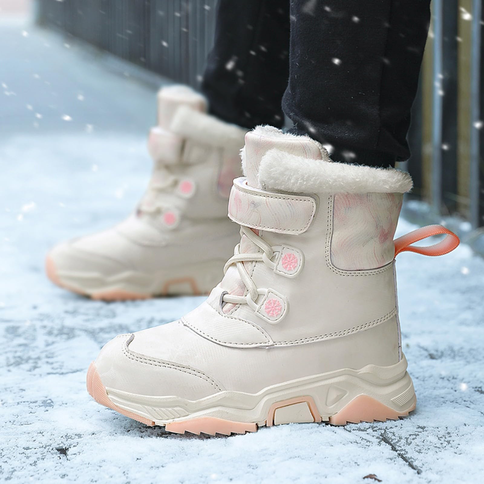 Generisch Bottes de neige avec semelle épaisse, doublure en peluche, chaussures d'extérieur chaudes pour bottes d'hiver antidérapantes avec rembourrage renforcé