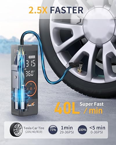Miniatura 10 de TowerTop Inflador de neumáticos Compresor de aire portátil Inflado 2.5 veces más rápido Inflador de neumáticos inalámbrico de 150 PSI con bomba de