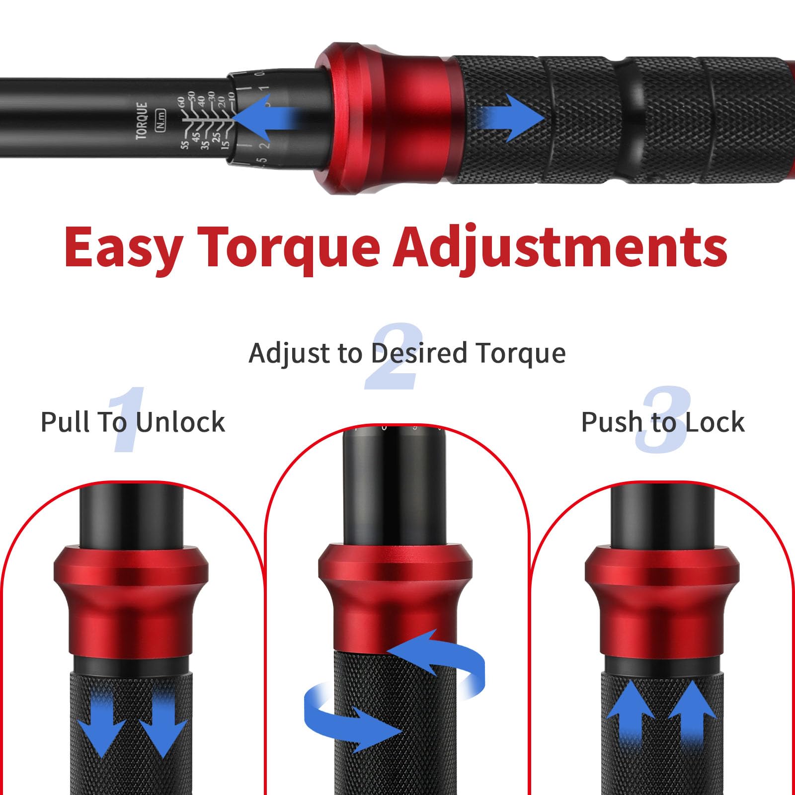 AEROFORCE Chiave dinamometrica 3/8" 10-60 Nm, doppia direzione inversa, precisione di errore ±3%
