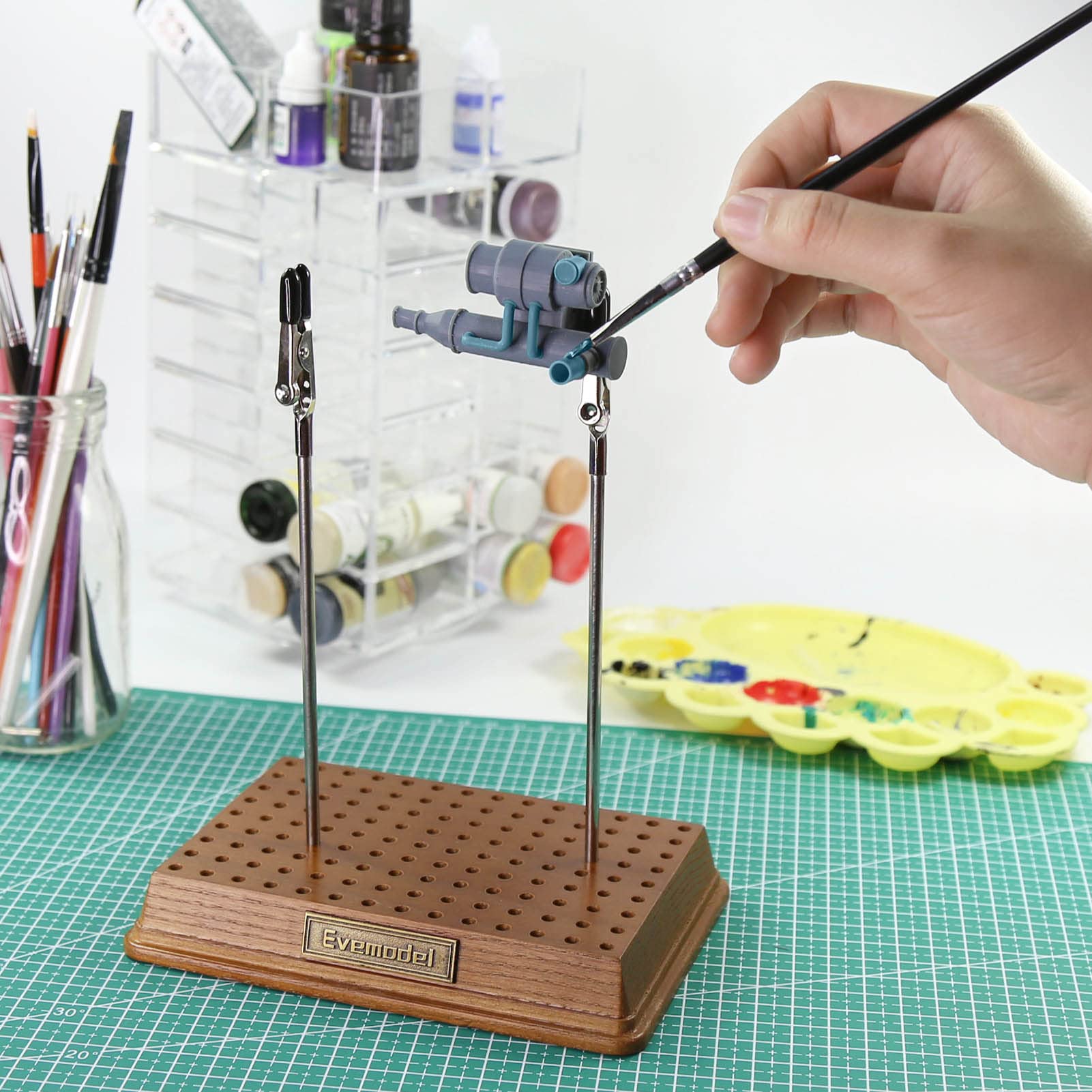 Evemodel Lackierständer Set - 10 Clips Mit Holzstand Für Modellbau & Basteln