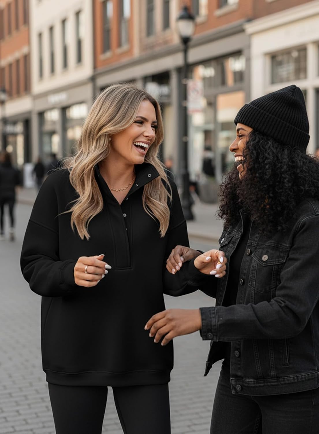 BLENCOT Mock Neck Sweatshirt for Women Quarter Button Long Sleeve Oversized Pullover Trendy Tops - Image 3