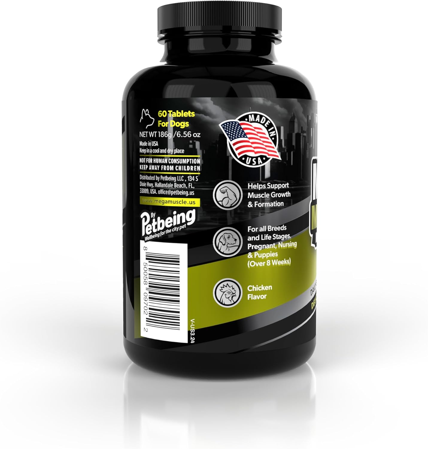 Mega Muscle - 60 Tablets Muscle Gain | Daily Booster Chewable Tablets Multivitamin for Dogs in All Life Stages | High Protein, Weight Gain Puppy & Adult Dog Supplement | Chicken Flavor