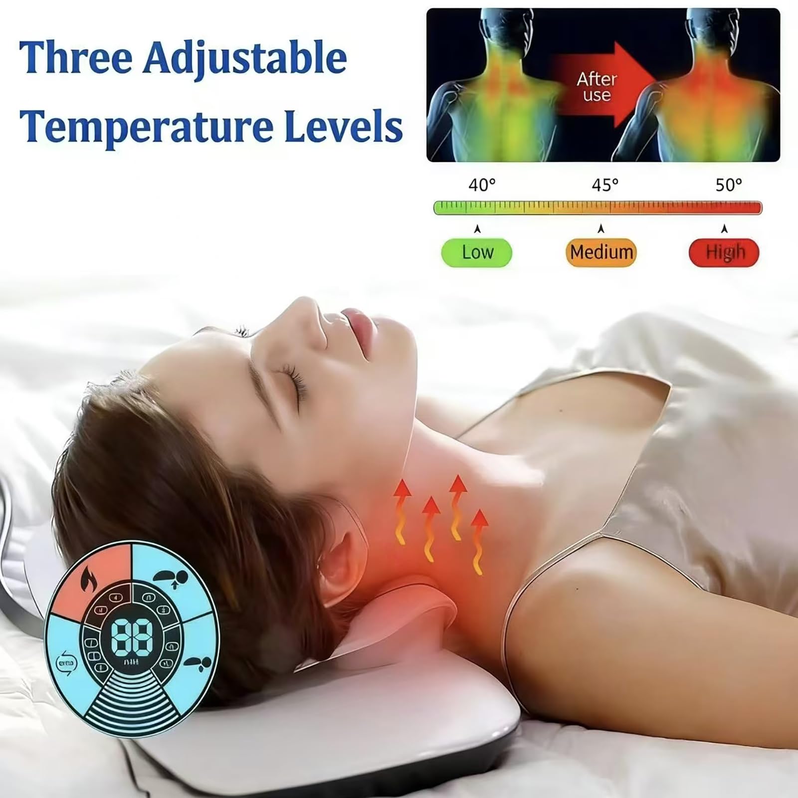 COYEUX Elektryczny masażer szyi, podgrzewany masażer z pilotem zdalnego sterowania, 3 tryby, 12 poziomów intensywności, terapia ciepłem w stałej temperaturze, idealna do odblokowywania Meridianów