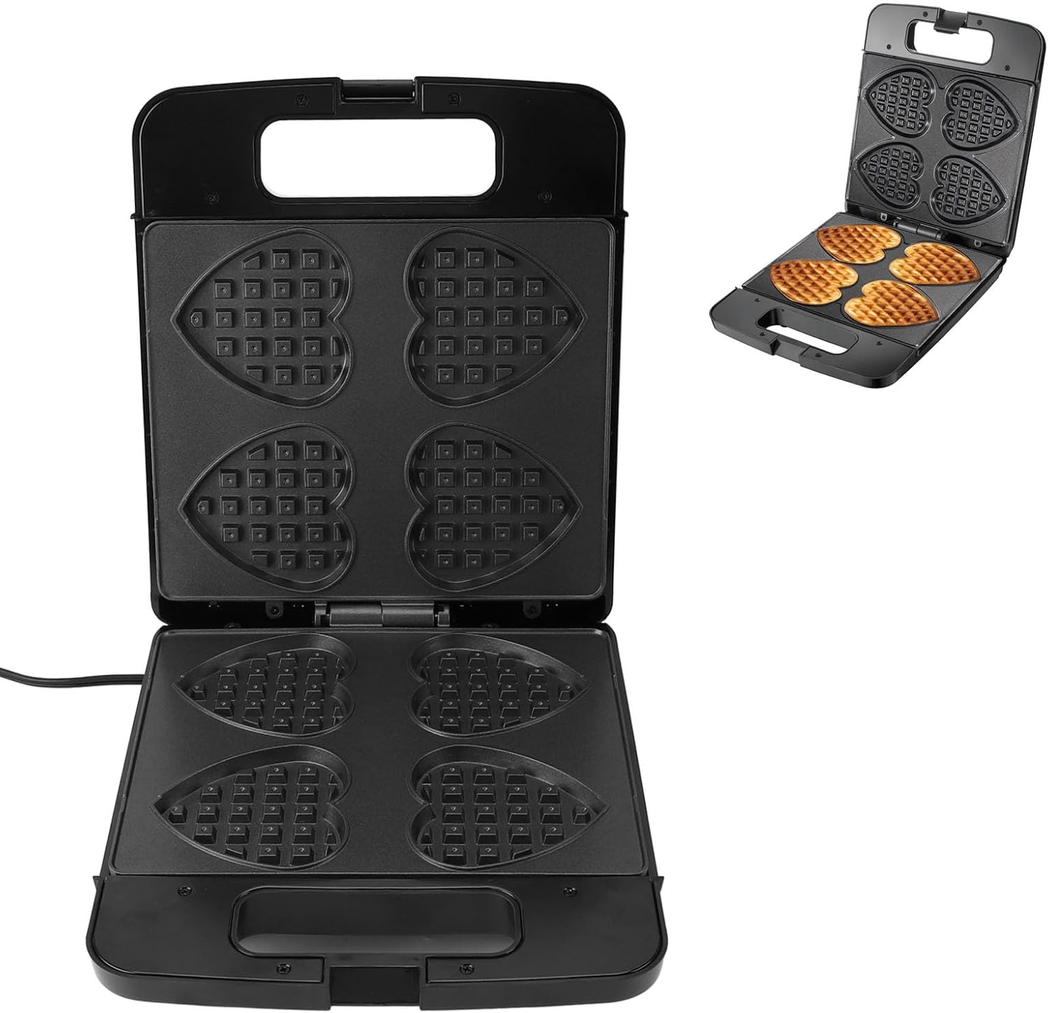 Sandwich Maker Panini Press Grill Heart Shaped Waffle Maker 1400w Double Sided Heating Can Make 4 Servings At One Time Breakfast Sandwich Toaster Suitable for Restaurants Cafe Snack Bars(US Plug 110V)
