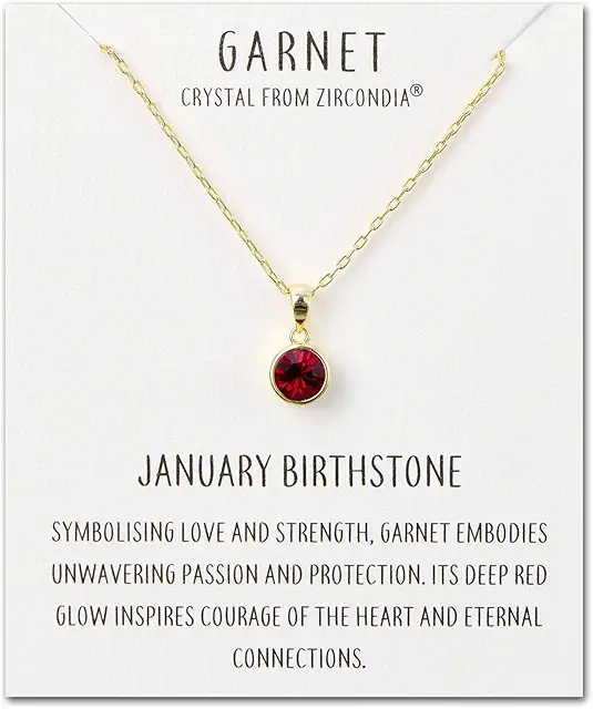 Gold Plated Garnet Birthstone Necklace with Zircondia Crystals