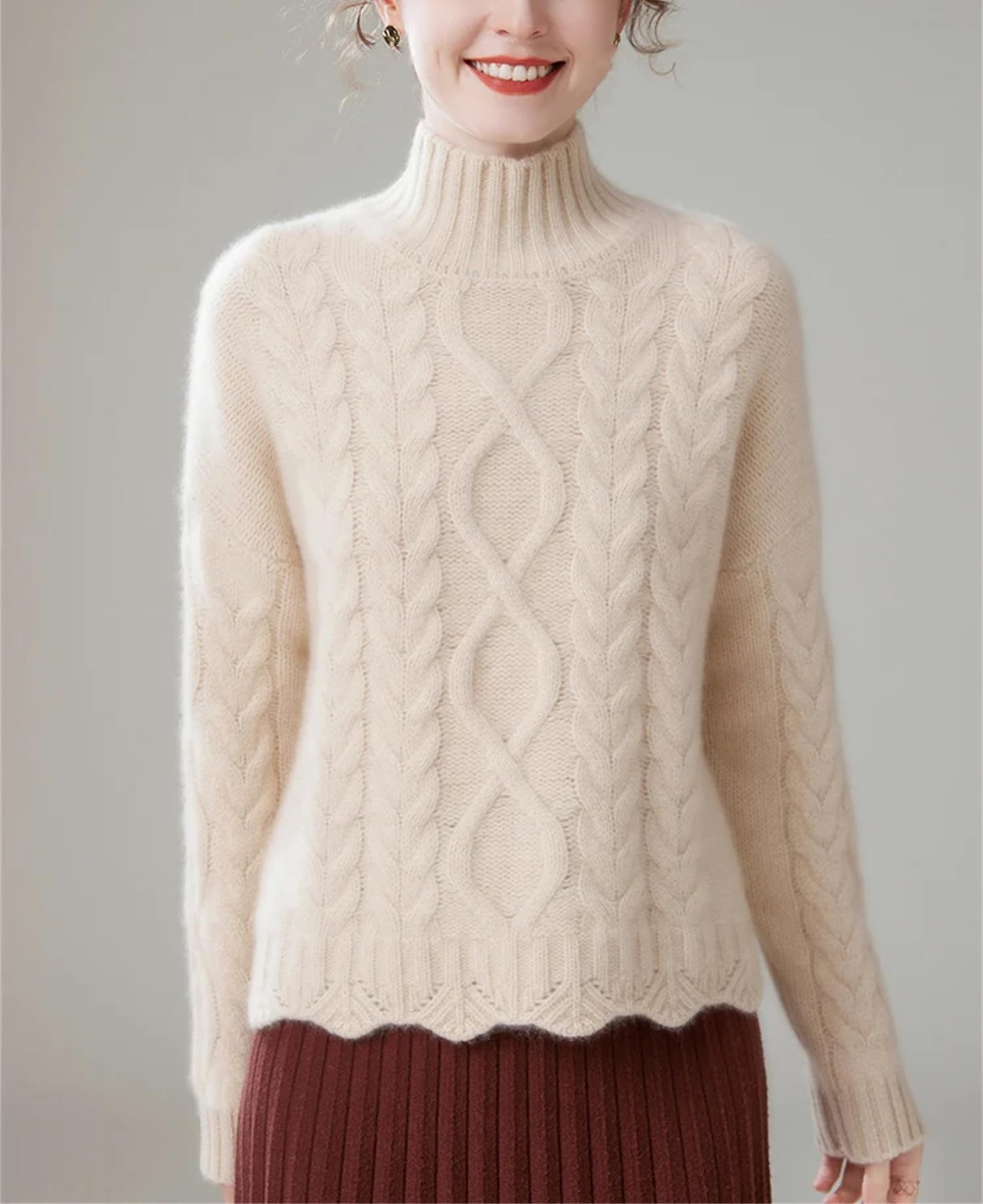 Maglione casual da donna, per l'inverno, lavorato a maglia, con collo a lupetto
