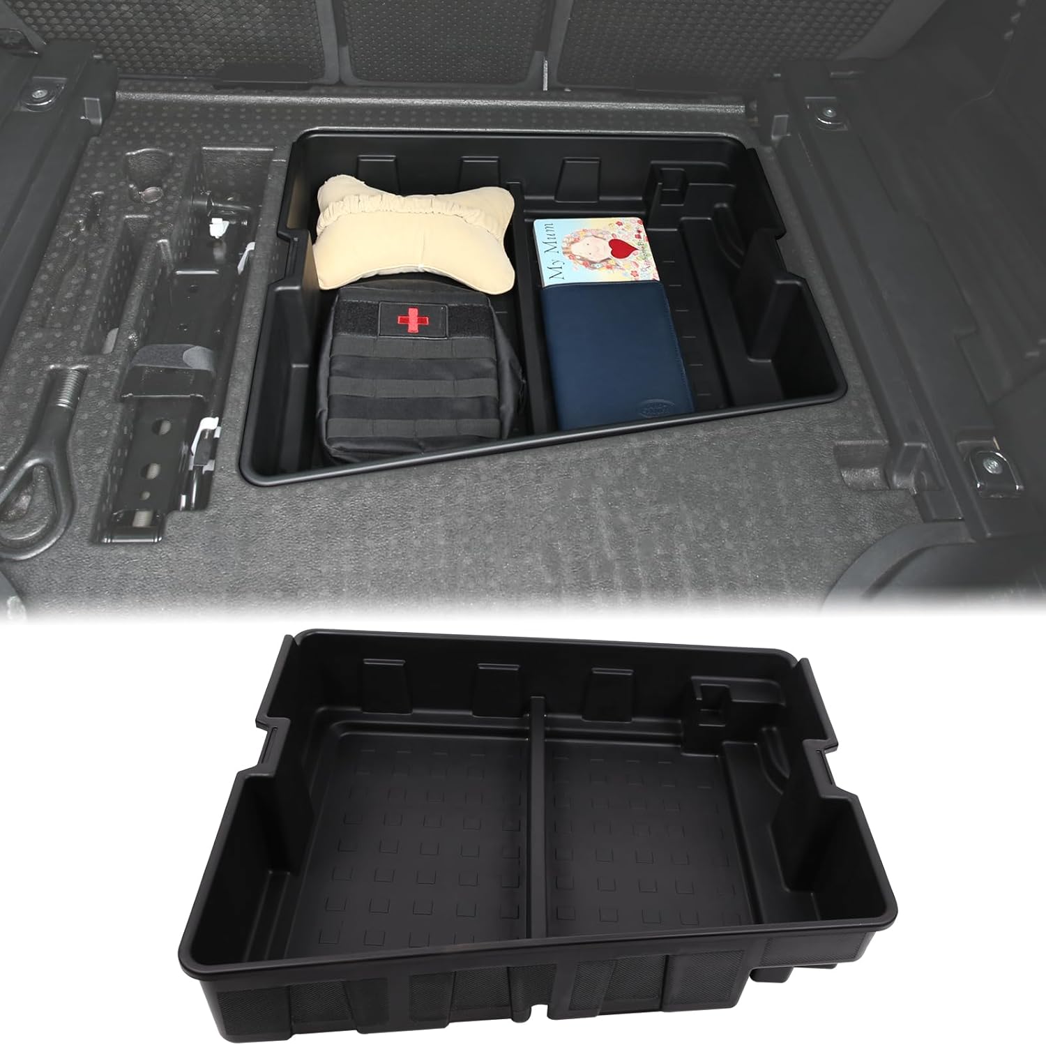 Aunginsy Car Trunk Organizer Compatible with Land Rover Defender 110 2020-2025 2026, Trunk Bottom Storage Classification Box Large Capacity Tools Stowing Tidying Tray Insert Groove ABS Accessories