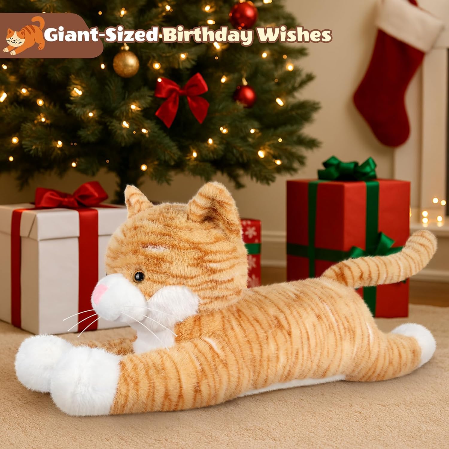 Giant Cat Plush 30", Jumbo Soft Orange Cat Stuffed Animal, Giant Plush Toys Hugging Pillow for Stress Relief & Sleep Aid, Huge Cuddly Cats Plushies Gift for Kids Adults - Image 8