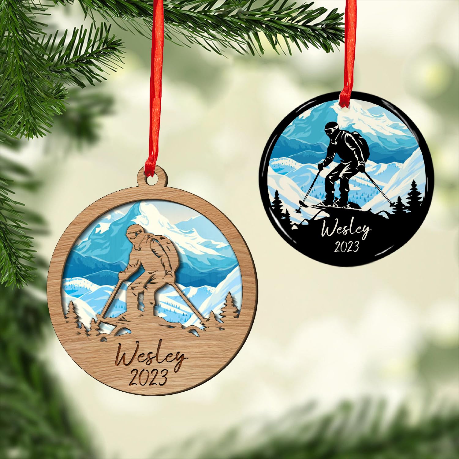 Amazon.com: Suseaz Personalized Skiing Wood/Ceramic Ornament