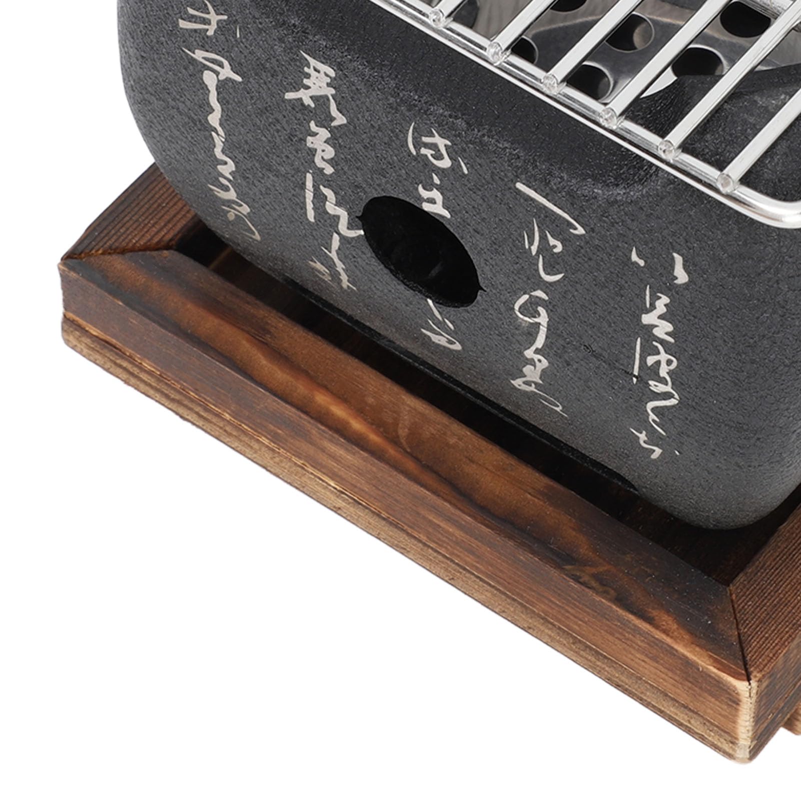 Mini Parrilla Japonesa de Mesa para Barbacoa, Parrilla Portátil de Carbón con Bandeja para Hornear y Base de Madera, Ideal para Interiores y Exteriores