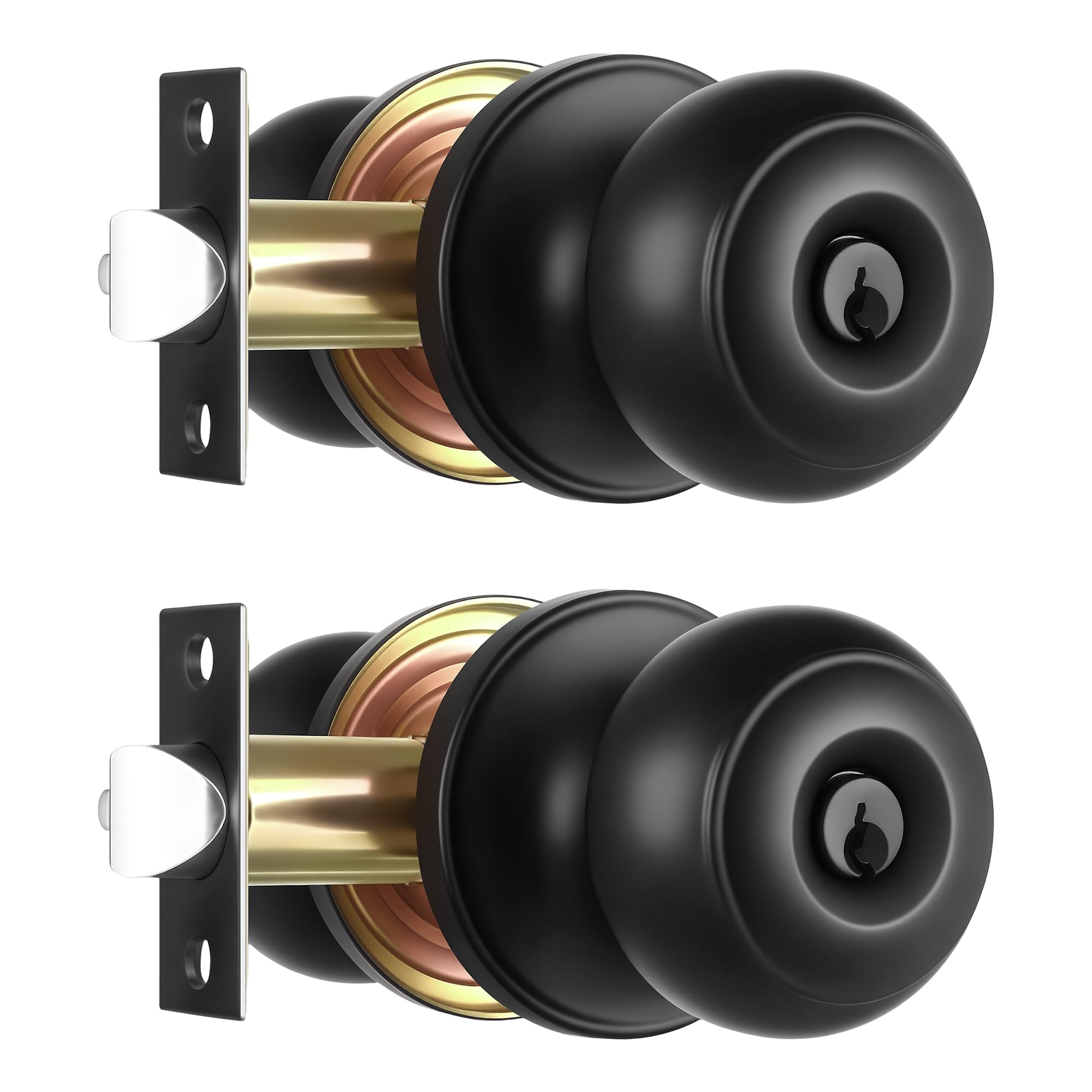 Heittis 2 Pack Black Ball Door Knob,Round Front Entry Door Knob Door Lock for Right or Left Handed Doors