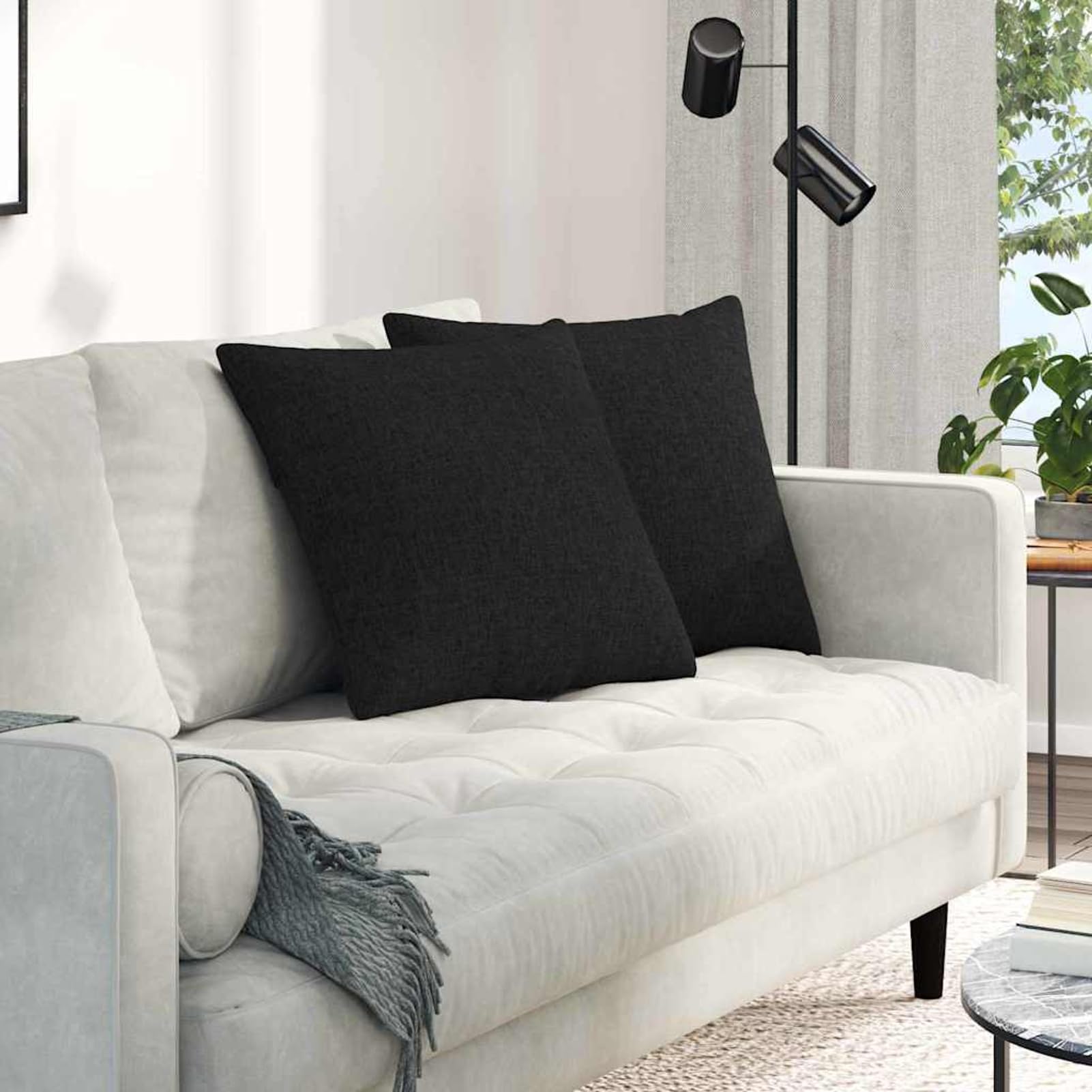 Cuscino per divano nero 50 x 50 cm 2 pezzi in morbido tessuto sfoderabile e imbottitura ergonomica in poliestere per interni