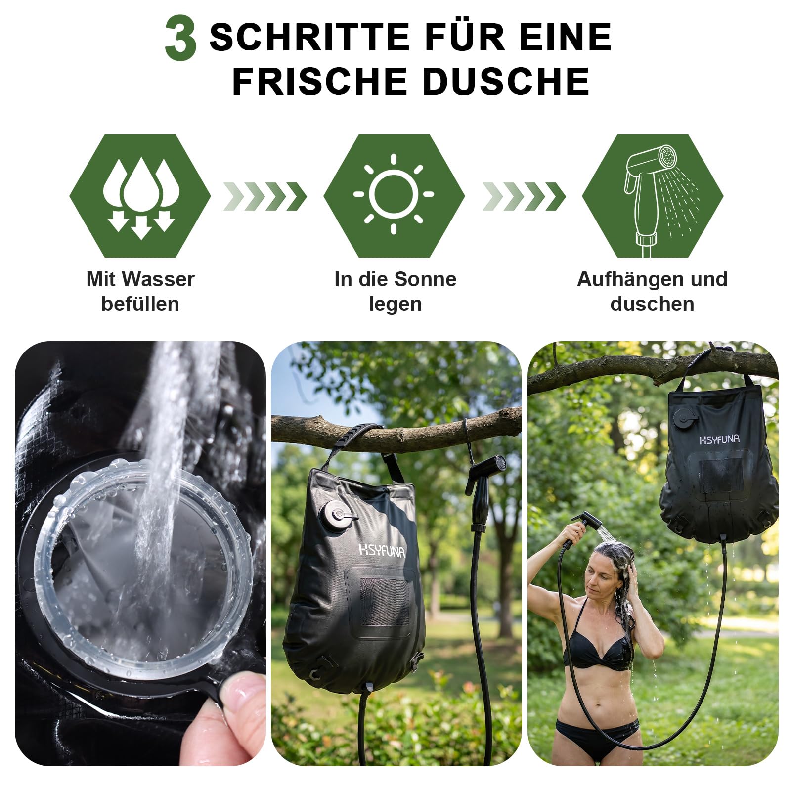 Campingdusche,5 Gallonen/20L mit Temperaturanzeige Solardusche Camping,Warmwasser 45°C Camping Dusche Outdoor,für Wandern Klettern