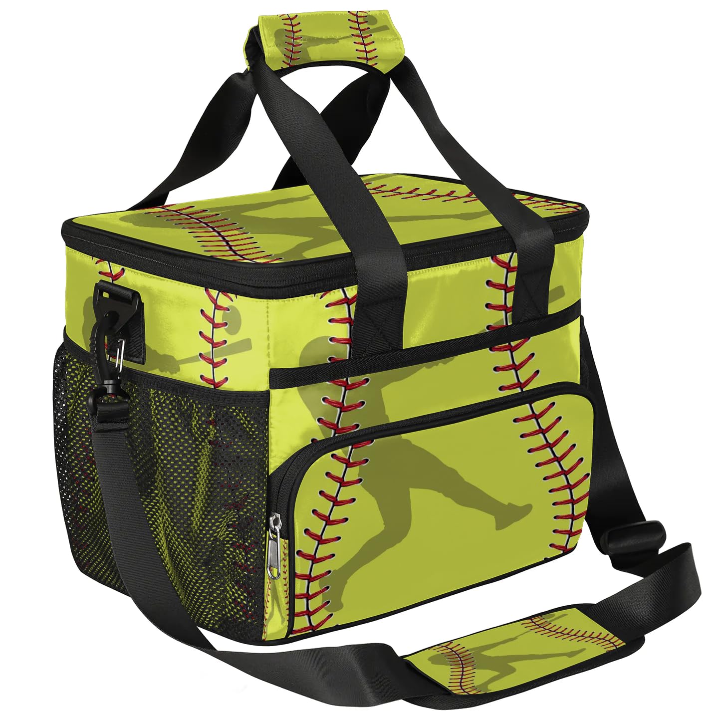 Funky Qiu Insulated Cooler Lunch Bag,Sport Baseball Softball Lace Reusable Lunch Box for Office Picnic Work School,Leakproof Large Cooler Tote Bags