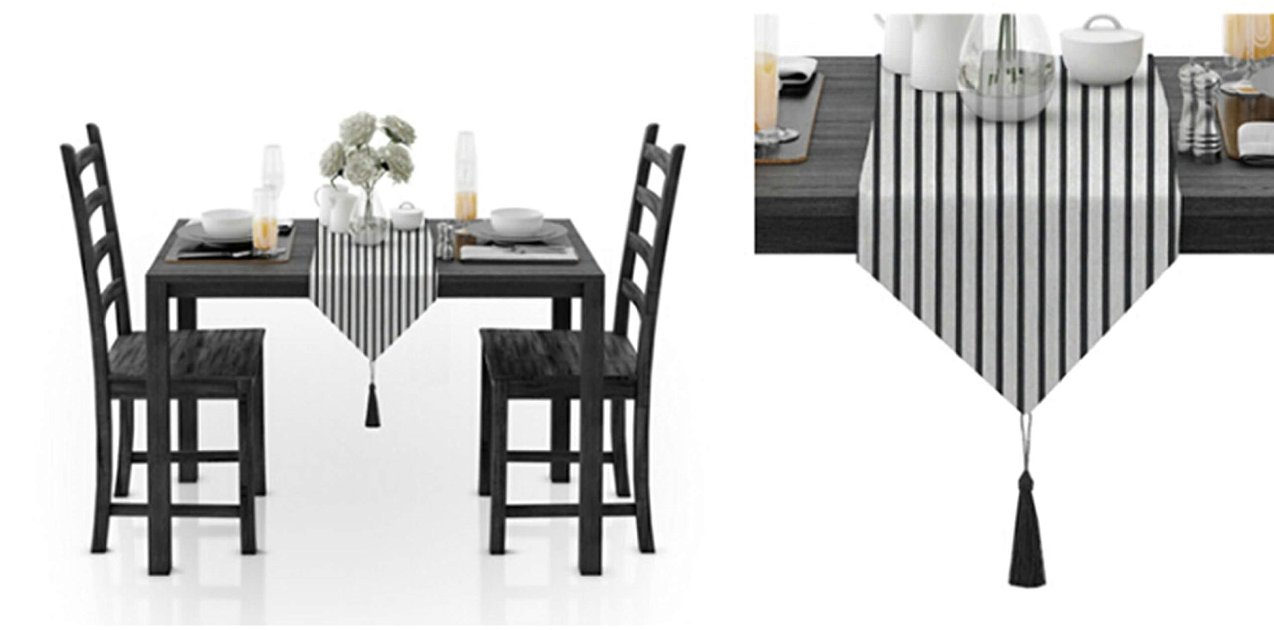 Aeici Camino de mesa de algodón, lavable, diseño de rayas, 30 x 150 cm, camino de mesa, decoración para fiestas, color blanco y negro