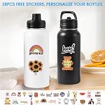 Bouteille d'eau isolée, 32oz Bouteilles d'eau de sport en métal inoxydable sous vide, Paille & Couvercle (2 Lids), double paroi pour garder chaud et froid, fuite preuve, sans BPA, 32oz (Noir)
