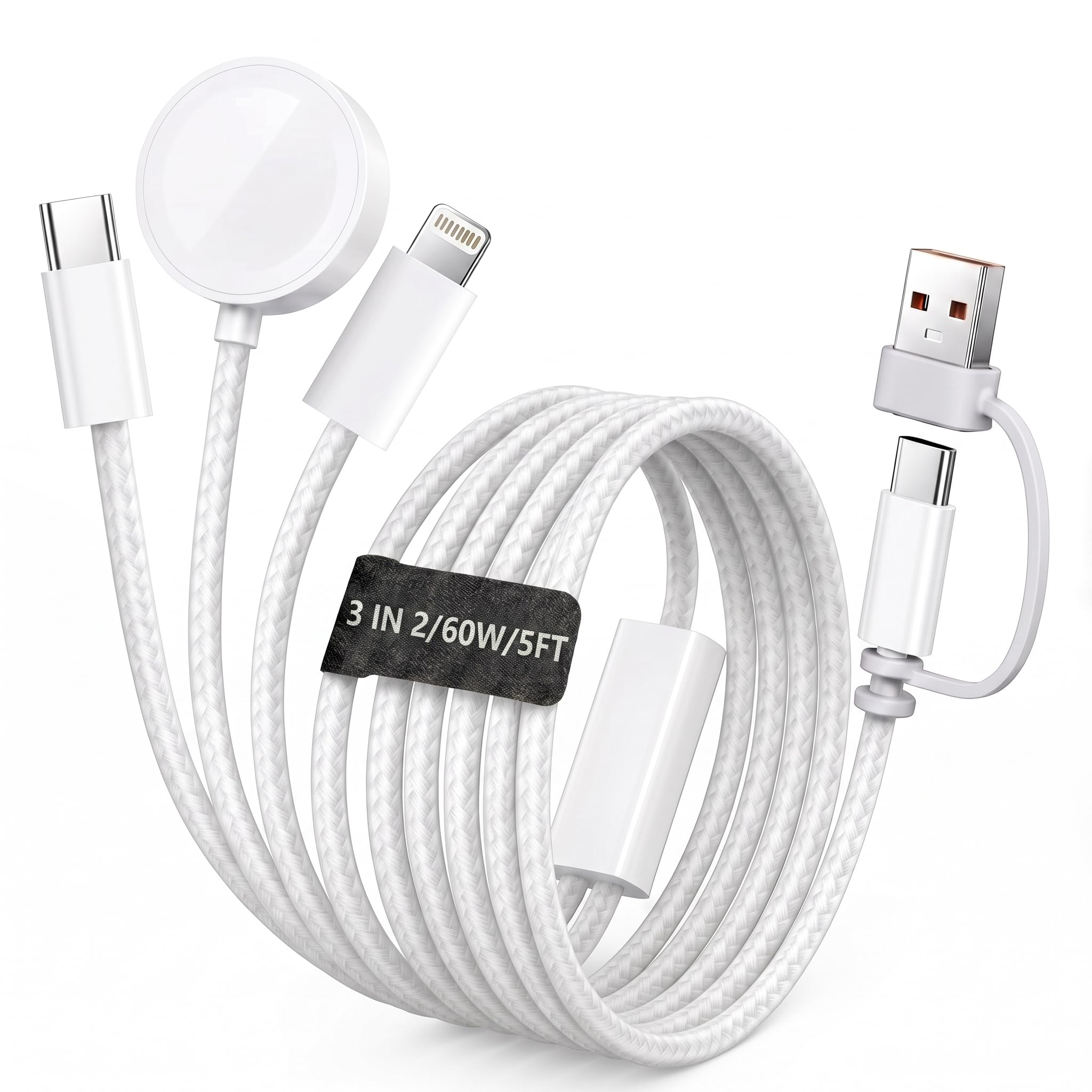 Câble de charge rapide USB C 3 en 2 amélioré pour Apple Watch, chargeur iPhone, iWatch - Câble multiple USB C compatible avec iWatch Ultra/SE/9/8/7/6/5/4/3/2/1 et iPhone 15/14/13/12/11/Galaxy S23-12