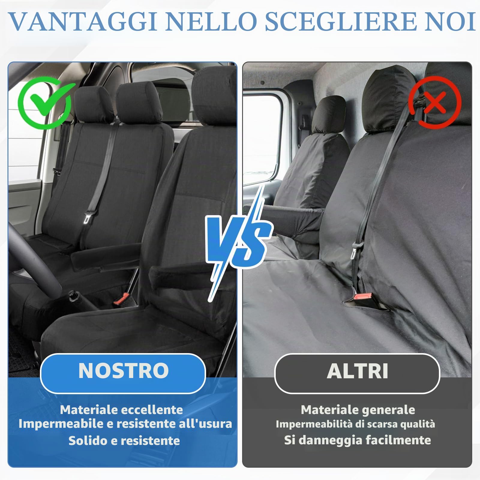 6 Pezzi Coprisedili Auto Personalizzato per VW Transporter T5 T6 2015-2022, 3 Sedili Neri Coprisedili Impermeabili Protezione per Sedili Auto, Set Copri-sedile per Anteriori e Posteriori