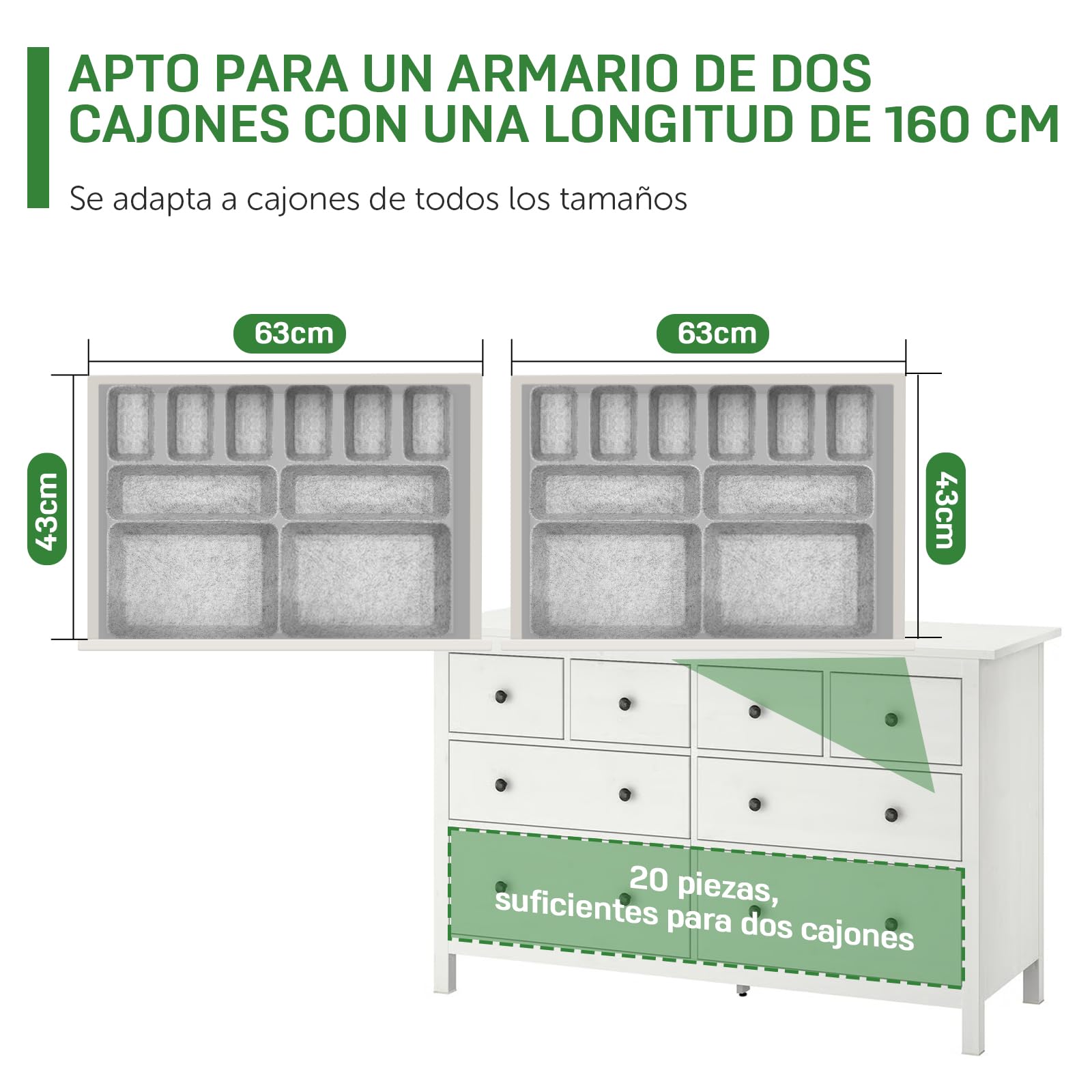 Captainfive organizador de cajones 20 piezas cajas apilables de fieltro para escritorio armario