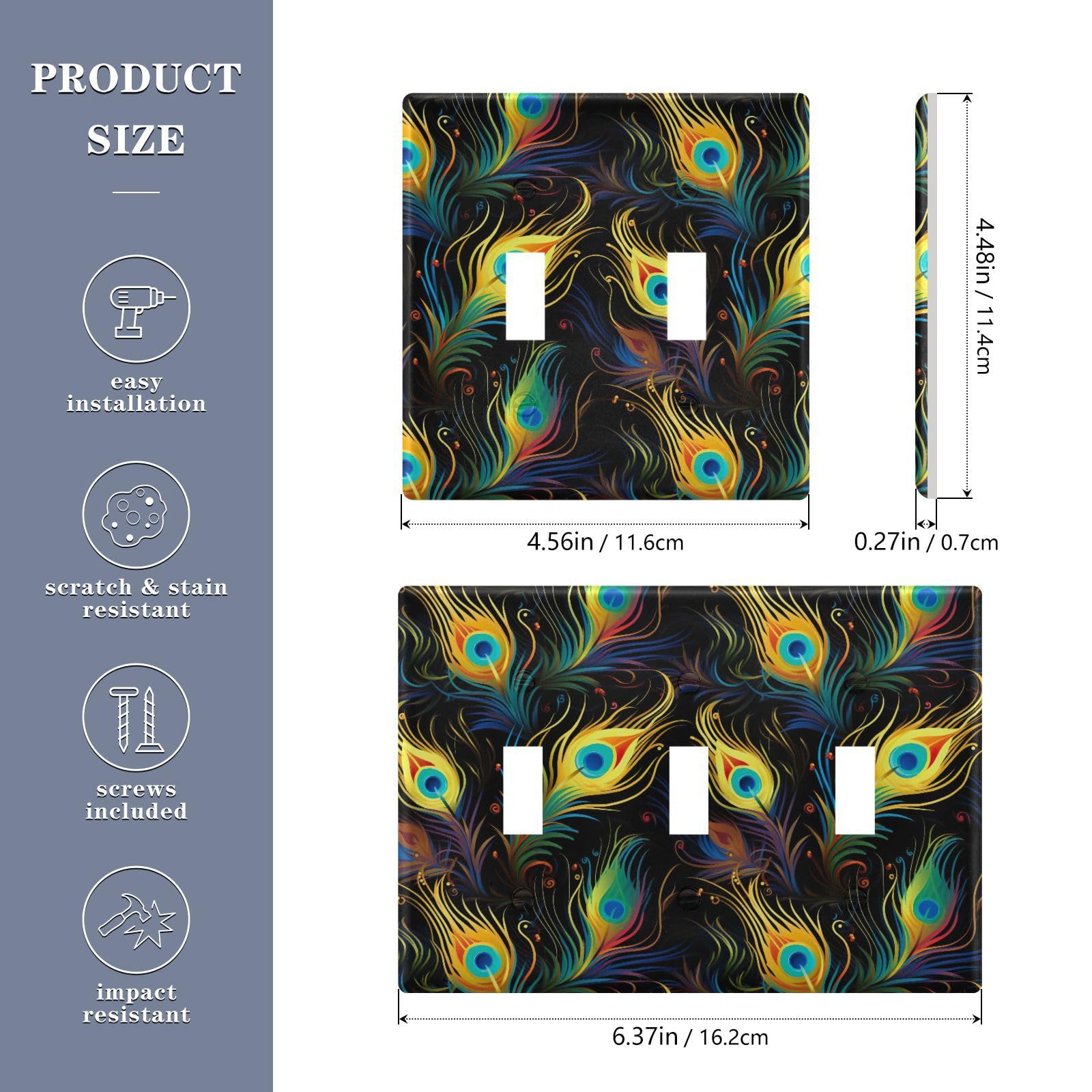 UMIRIKO Peacock Feather Light Switch Cover Plate Covers Decorative Double Toggle Home Decor 202a8670