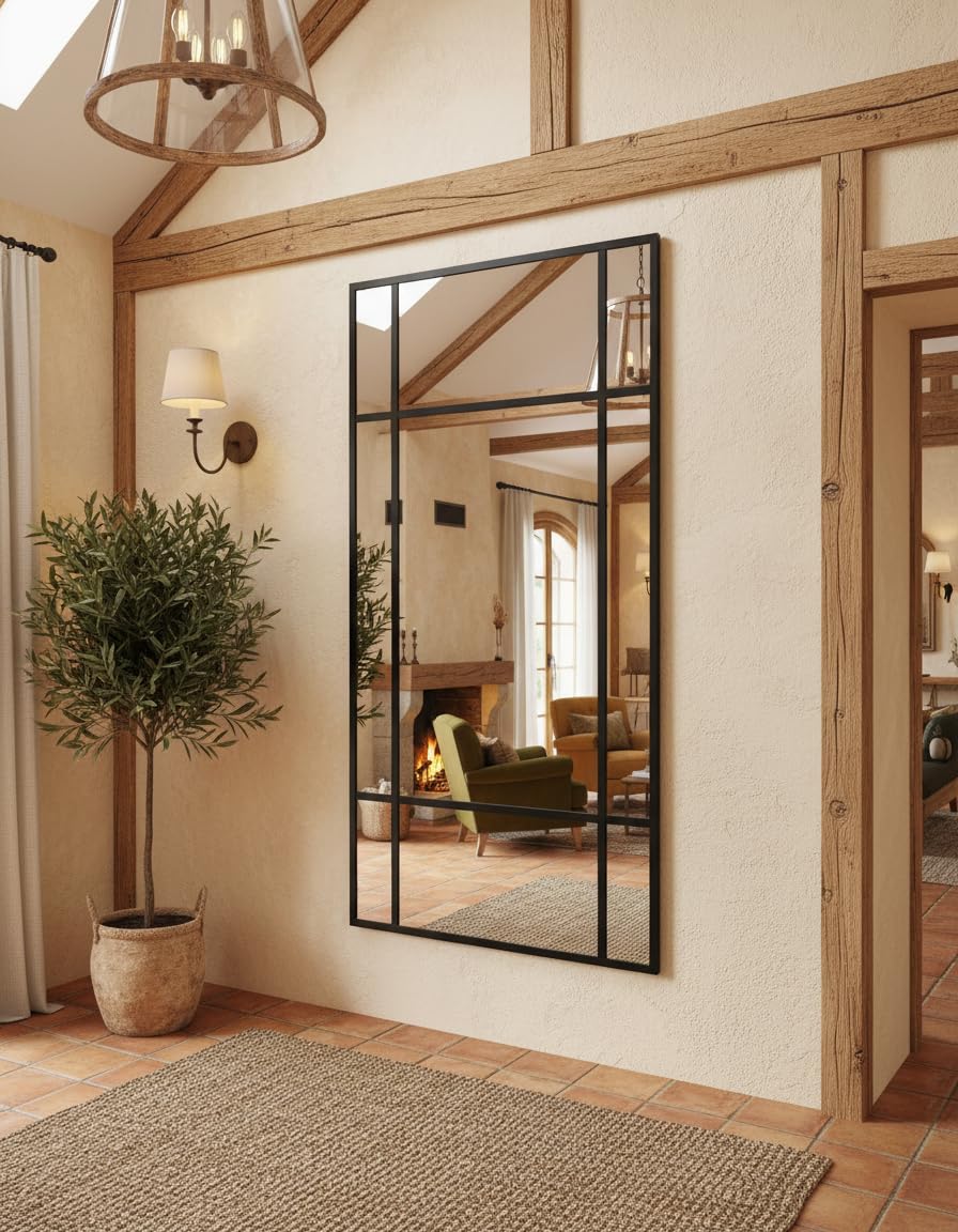 THEROSE Specchio industriale stile danes, alluminio, specchio finestra, 160 x 80 cm, spogliatoio, tester (nero)