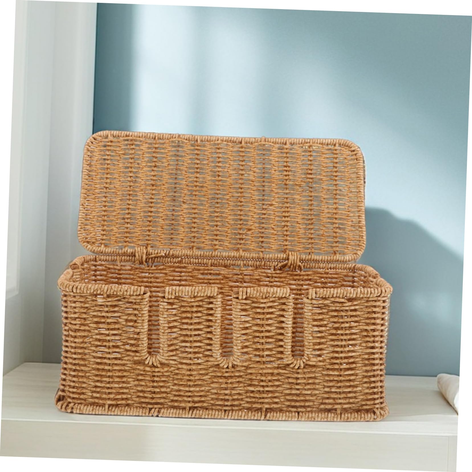 Organizzatore Cavi Elettrici da Scrivania in Plastico, Stile Rattan | Box Decorativo per Ufficio e Casa, Struttura Robusta, Ottimizza Spazio sulla Scrivania