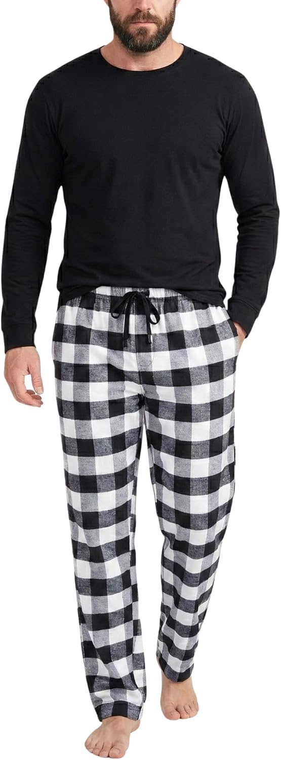 Men’s Pajama Set – Lightweight Flannel Pants & Breathable Tee – Soft Cotton Blend Year-Round Lounge Set