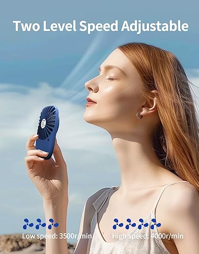 Miniatura 4 de Aluan - Ventilador de mano con batería recargable de 3 velocidades ajustables, potente ventilador portátil con soporte