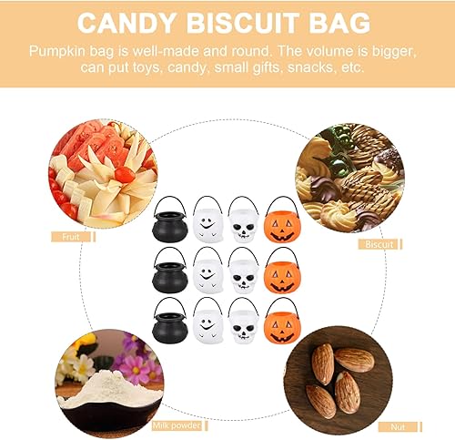 Miniatura 8 de Toyvian Cubo de mano de Halloween para Halloween, soporte para dulces de calabaza, cesta de dulces de Halloween, cubo de dulce o truco, contenedor