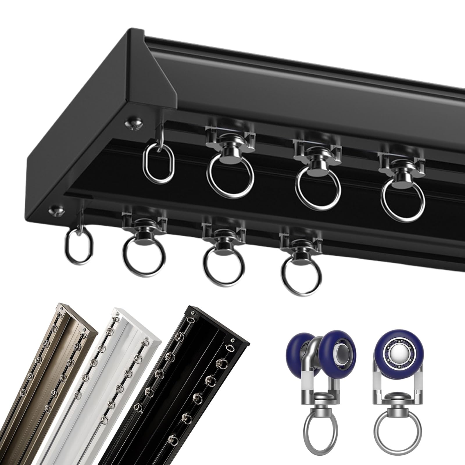 Doppelspurige Aluminium-Deckenhalterung mit leisen Rollen, perfekt für Dusch- und Fensterbehandlungen, einfache Installation, stilvolles Wohndekor-Zubehör (schwarz)