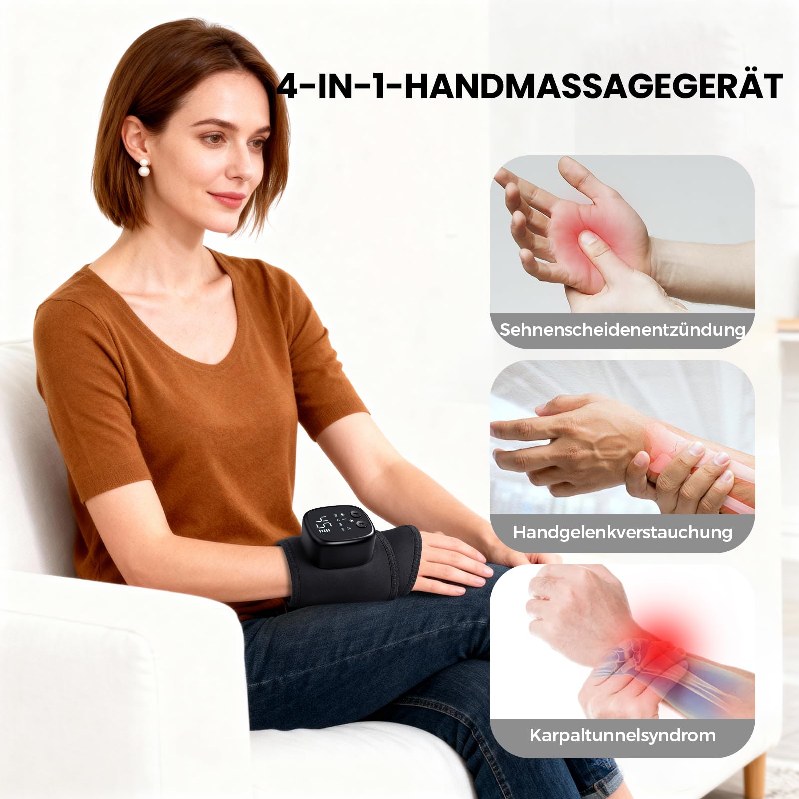 4 in 1 Handmassagegerät mit Wärme und Kompression, EMS Handgelenk Massagegerät bei Arthritis & Karpaltunnelsyndrom, Massager Schmerzlinderung für Handgelenk, Geschenke für Damen Herren