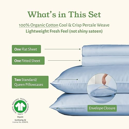 Vista 82 de California Design Den - Juego de sábanas tamaño individual, percal de 100% algodón orgánico fresco y suave, con esquinas profundas, transpirables