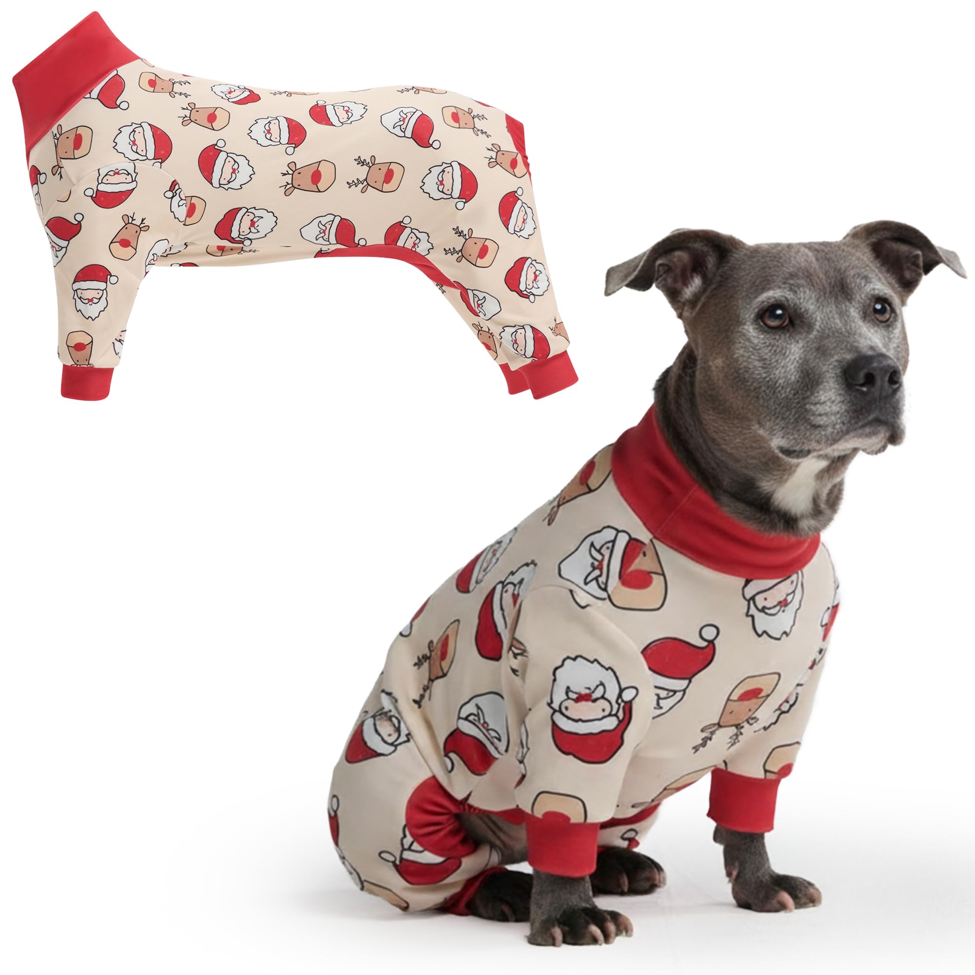 Spark Paws Dog Christmas Pajama, Dog Recovery Suit Male, Onesie, Ultra-Soft and 4-Way Stretch, for Small Medium and Large Breeds - Santa and Rudolph -
