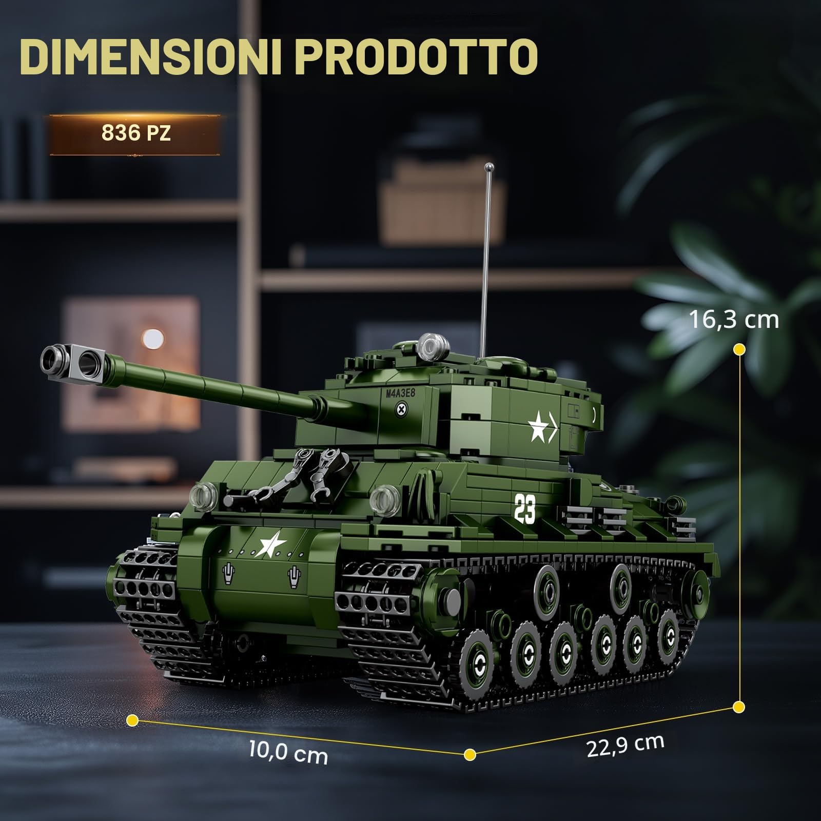 Reobrix M4A3E8 Sherman Militare Carro Armato in Mattoncini per Adulti, UAS WW2 Tank Carri Armati Militari Modello da Costruire, 77030 Prodotti Autorizzati World of Tanks, Regalo per 14+ (836 Pezzi)