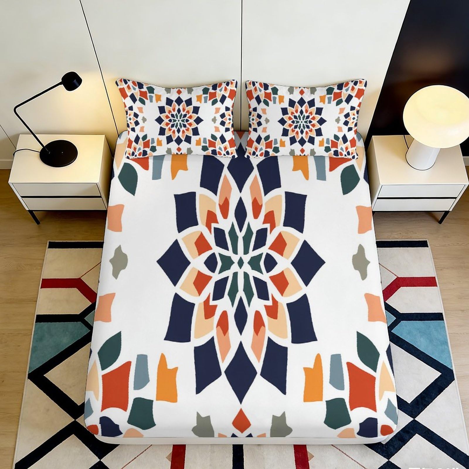Pnayamiorkfel Style-10 3D Printed Mosaic Flower Fitted Sheet Microfiber Soft Breathable Geometric Pattern Bed Cover For Bedroom Dorm Decor 90X200x25cm