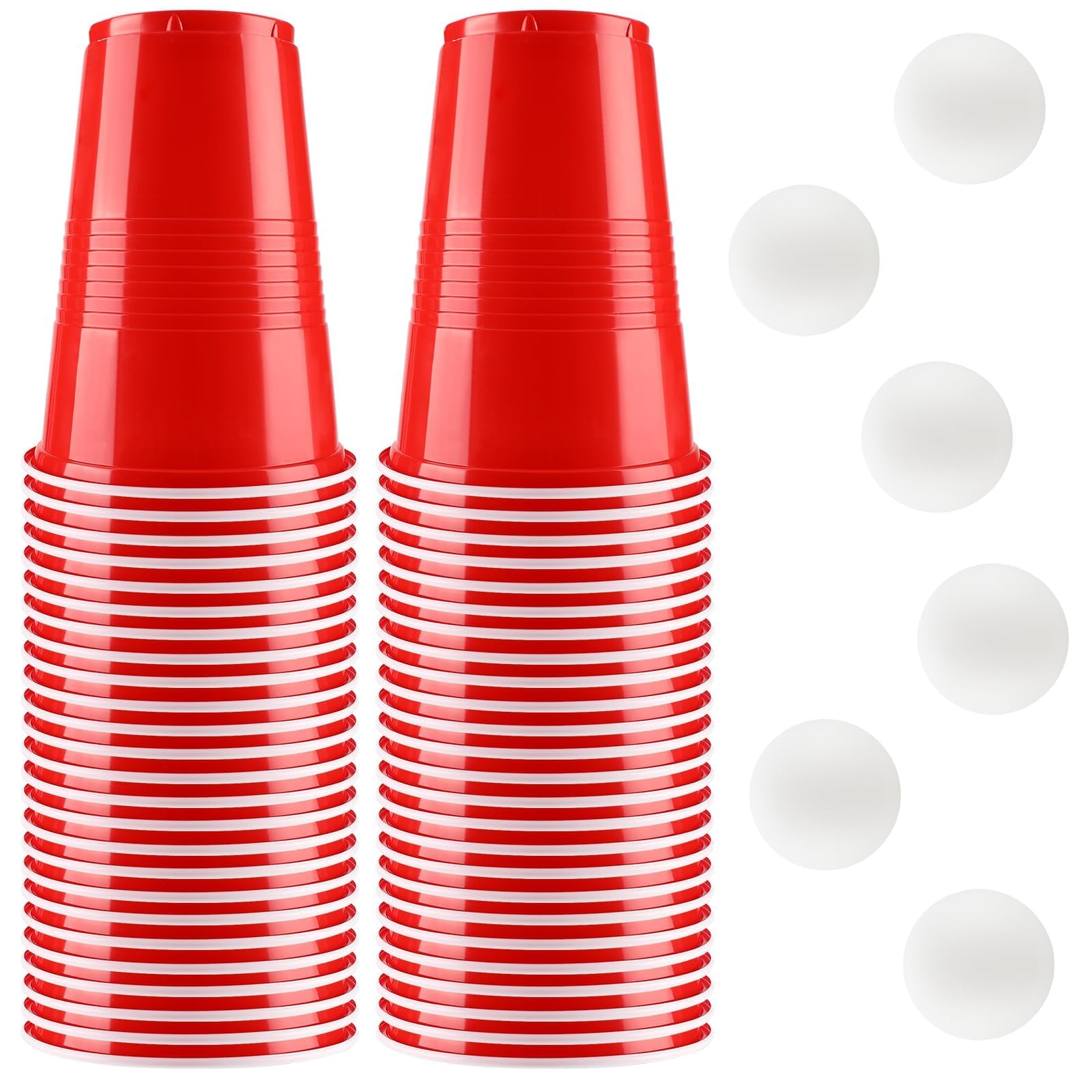 Set di Bicchieri da Birra Pong, 50 Bicchieri Beer Pong(500ml) e 6 Palline da P ing Pong, Bicchieri riutilizzabili, per Giochi di bevute, Feste, Compleanni, Festival, Matrimoni, Campeggio(Rosso)
